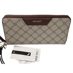 Nine West Logo Wristlet Wallet Beige Brown | Minimalist Classic Everyday Chic